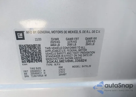 2021 GMC Terrain Fwd Sle z USA, uszkodzony, nr VIN 3GKALMEV8ML336824